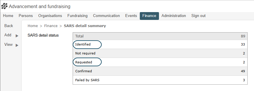 SARS detail - resend email
